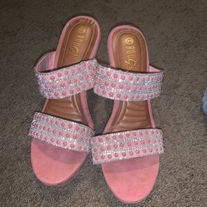 Pink pearl and rhinestone wedges